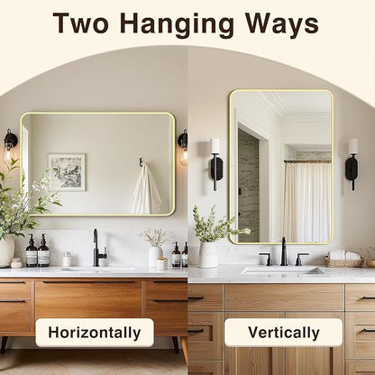 Bathroom Vanity Mirror for Wall, 2-Pack 36"x24" Wall Mounted Bathroom Mirror for Over Sink with Sturdy Metal Frame, Vertical or Horizontal, Living Room, Bedroom, Entryway(Gold)