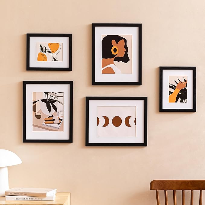 eletecpro 11x14 Picture Frames Set of 10 with Clear Acrylic Cover, Gallery Wall Decor, Displays 8x10 Photos with Mat or 11x14 Without, Horizontal or Vertical Wall Mount, Black