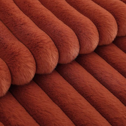 decorUhome Cozy Faux Fur Throw Pillow Covers 24x24 Set of 2 Decorative Soft Plush Striped Modern Farmhouse Boho Couch Euro Sham Pillow Cases with Velvet Back for Sofa Bed Living Room, Rust