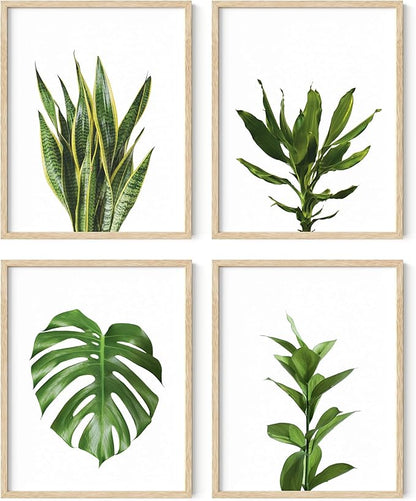 HAUS AND HUES Plant Wall Art - Set of 4 Green Plant Pictures Collection, Botanical Prints, Sage Green Leaves Paintings, Minimalist Wall Decor (11x14, Beige Frame)