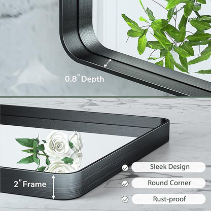 TokeShimi 30 x 36 Inch Black Bathroom Mirror for Wall Vanity Mirror with Non-Rusting Aluminum Alloy Metal Frame Rounded Corner for Modern Farmhouse Home Decor (Horizontal/Vertical)