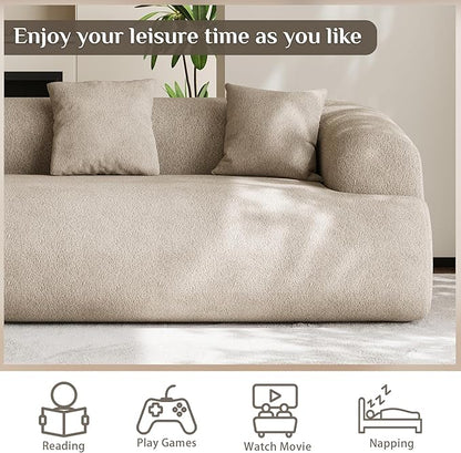 Boneless Couch Set, 91" + 75'' Cloud Couch Set, Chenille Curved Sofa, Modern Compression Sofa for Living Room, Bedroom and Apartment, No Assembly Required, Light Brown
