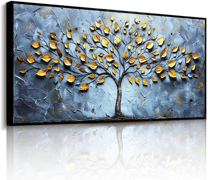 SERIMINO Tree of Life Wall Art, Large Framed Wall Art, Abstract Art Wall Decor, Blue Gold Tree Painting Prints, Nature Aesthetic Canvas Pictures for Living Room Bedroom Hallway Office Artwork 24"x48"