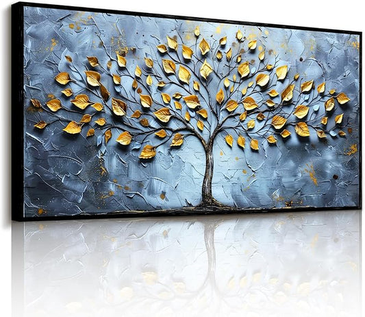 SERIMINO Tree of Life Wall Art, Large Wall Decor, Black Framed Wall Art, Nature Navy Tree Painting, Modern Abstract Canvas Prints, Big Pictures for Living Room Bedroom Office Home Decoration 20"x40"
