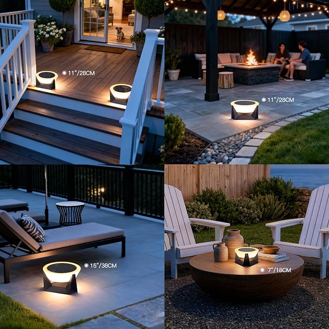 14.96" Dimmable Floor Lamp, 3000K Large Solar Lanterns Outdoor Waterproof, IP54 Waterproof Outdoor Patio Floor Lamp, Remote Control Outside Flooring Lights, Smart Solar Powered Porch Lantern