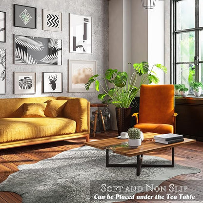Faux Cowhide Rug for Living Room, 4.6 x 5.2 Feet Grey, Cow Print Skins Rug for Bedroom, Premium Faux Fur Animal Cow Hide Rugs Carpet for Western Decor