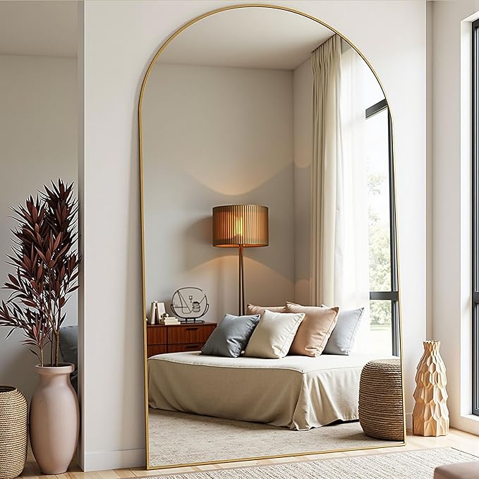 81''x41'' Oversized Full Length Mirrors, Arched Floor Mirror with Stand, Full Body Large Oversized Standing Mirror/Leaning/Hanging Wall Mounted for Living Room, Bedroom, Gold