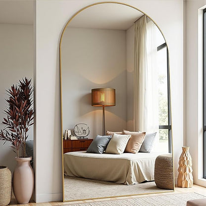 81''x41'' Oversized Full Length Mirrors, Arched Floor Mirror with Stand, Full Body Large Oversized Standing Mirror/Leaning/Hanging Wall Mounted for Living Room, Bedroom, Gold