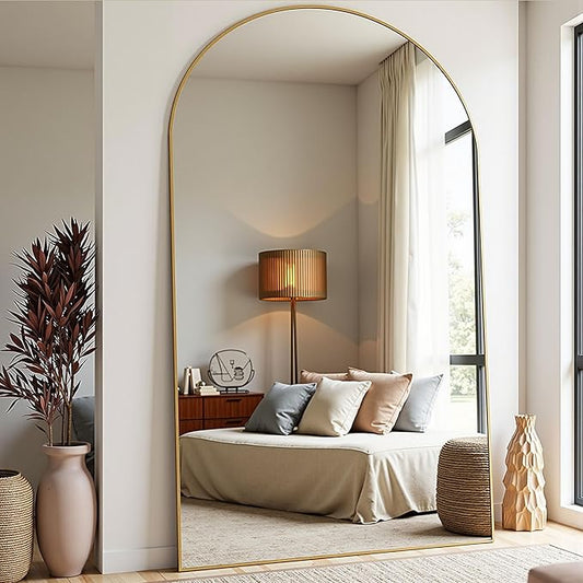 81''x41'' Oversized Full Length Mirrors, Arched Floor Mirror with Stand, Full Body Large Oversized Standing Mirror/Leaning/Hanging Wall Mounted for Living Room, Bedroom, Gold