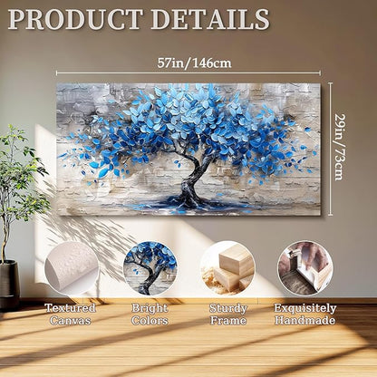 SERIMINO Tree of Life Large Wall Art Prints, Blue Tree Abstract Canvas Art Wall Decor, Nature Plant Artwork for Walls, Modern Aesthetic House Decorations Living Room Bedroom Home Office 29"X57"