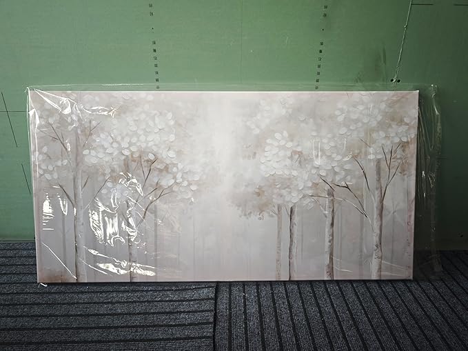 ANCXWOTER Large Forest Wall Art for Living Room Light Grayish-White Misty Birch Tree Picture for Bedroom Office Modern Landscapes Canvas Prints Ready to Hang 20x40 Inch（This color is a kind of light beige with a hint of gray, misty and dim.）