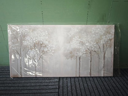ANCXWOTER Large Forest Wall Art for Living Room Light Grayish-White Misty Birch Tree Picture for Bedroom Office Modern Landscapes Canvas Prints Ready to Hang 20x40 Inch（This color is a kind of light beige with a hint of gray, misty and dim.）