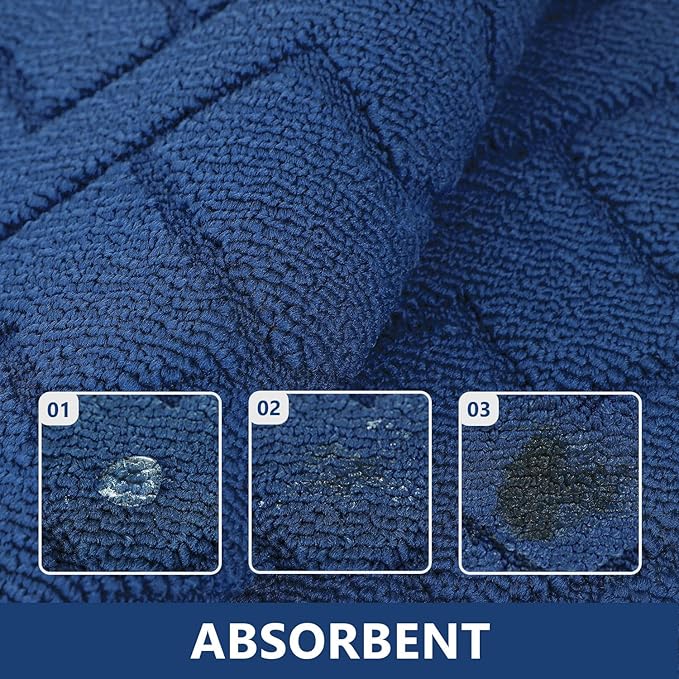 hicorfe Kitchen Runner Rugs and Mats Sets,2 Pieces Absorbent Non-Slip Kitchen Rug,Comfort Kitchen Mat for Floor,Washable for Kitchen,Hallway,Office,Sink,Laundry(24"x35"+24"x35",Navy Blue)