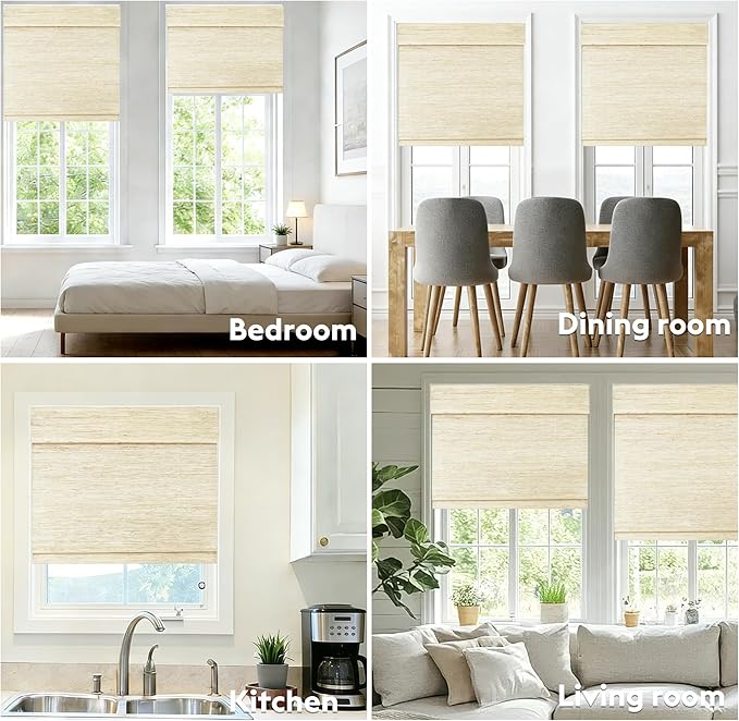 Motorized Bamboo Roman Shades, Motorized Blinds with Remote Compatible with Homekit, Alexa GoogleHome, Smart Wood Woven Shades for Indoor Windows, Customize, Desert Haze