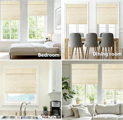 Motorized Bamboo Roman Shades, Motorized Blinds with Remote Compatible with Homekit, Alexa GoogleHome, Smart Wood Woven Shades for Indoor Windows, Customize, Desert Haze