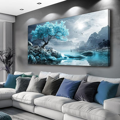 KELIYUAN Large Wall Art For Living Room Canvas Wall Decor Bedroom Blue Tree Landscape Wall Paintings Black And White Pictures Office Mural Framed Prints Artwork Modern Home Decorations 30x60in