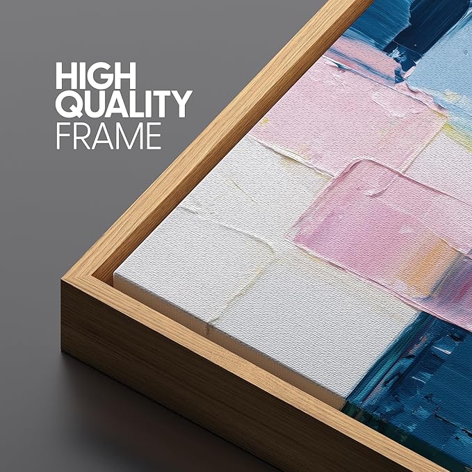 SIGNLEADER Framed Canvas Print Wall Art Set Vibrant Colorful Block Abstract Bold Pink Blue Illustrations Minimal Decorative Bohemian Nordic for Living Room, Bedroom, Office - 24"x36"x3 NATURAL