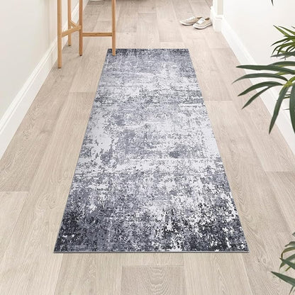 ROYHOME Modern Abstract Runner Rug 2x5 Washable Non Slip Stain Resistant Rug for Bedroom Living Room Non Shedding Low Pile Indoor Floor Cover,Light Grey