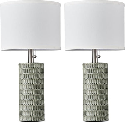 Reaketon Table Lamps for Living Room Set of 2, Ceramic Table Lamps for Bedroom, 20" Modern Lamps for Night Stands, Green