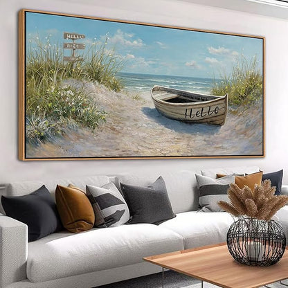 AJAZIKO Coastal Canvas Wall Art Paintings - Beach Wall Pictures for Living Room with and Ocean Themes - Boat Wall Decor and Ocean Wall Art for Home Artwork for Walls 29×58IN