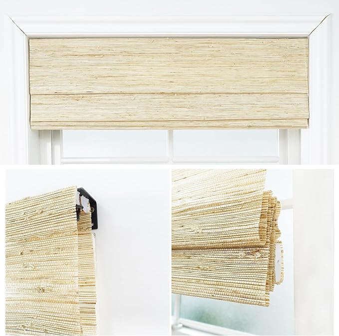 Motorized Bamboo Roman Shades, Motorized Blinds with Remote Compatible with Homekit, Alexa GoogleHome, Smart Wood Woven Shades for Indoor Windows, Customize, Desert Haze