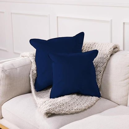 FDP 15" x 15" Velvet Square Pillow Set with Piping; Decorative Throw Pillow for Home Décor in Living Room, Bedroom or Lounge (2-Pack) - Eclipse, 15157-348