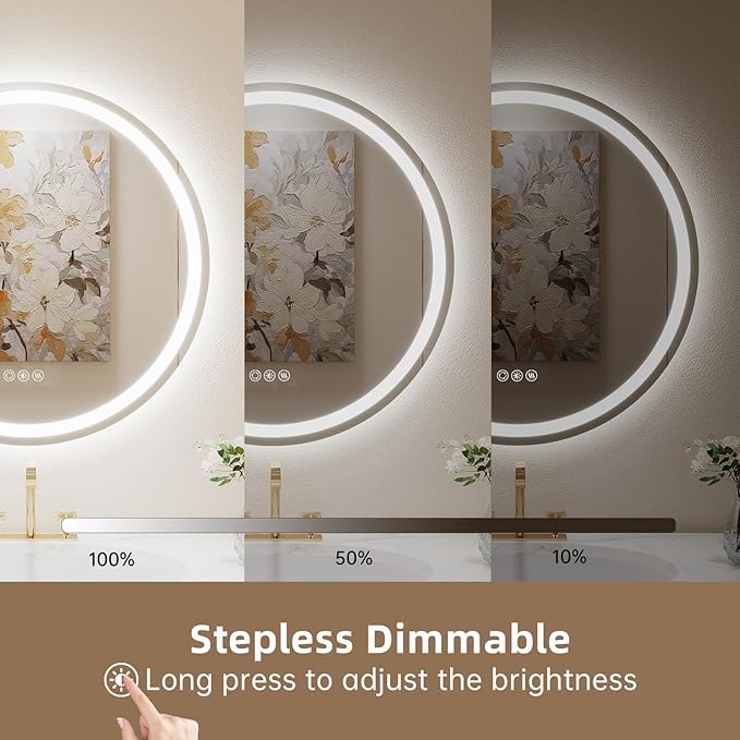 LOVESPEJO 30" Round LED Mirror for Bathroom, Circle LED Bathroom Vanity Mirror with Lights, Anti-Fog, Dimmable, 3 Colors, Shatterproof