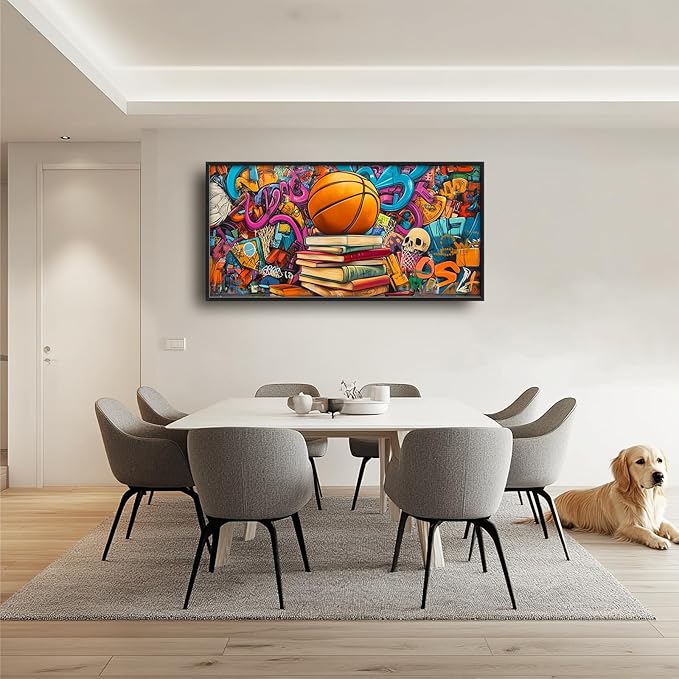 Banksy Basketball Book Large Wall Art for Living Room Abstract Graffiti Sports Framed Canvas Decor Street Prints Painting Pictures Extra Large Artwork for Gym Bedroom Home Office Classroom 30"x60"