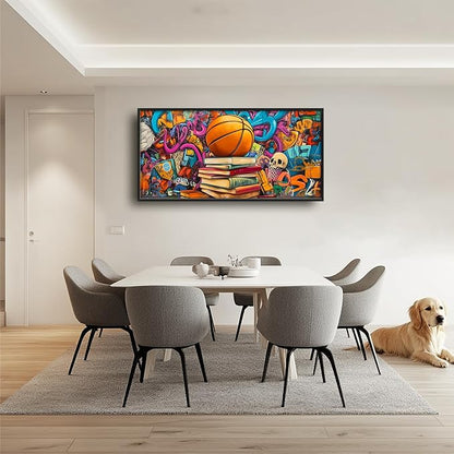 Banksy Basketball Book Large Wall Art for Living Room Abstract Graffiti Sports Framed Canvas Decor Street Prints Painting Pictures Extra Large Artwork for Gym Bedroom Home Office Classroom 30"x60"