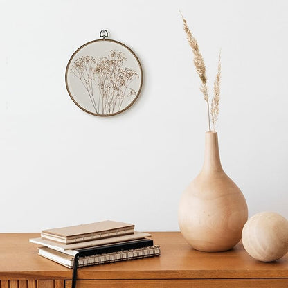 TLESKE Beige Fall Rustic Botanical Round Wall Art Decor, Autumn Boho Wildflower Floral Framed Canvas Prints Artwork, Neutral Vintage Wall Hanging Door Decor for Farmhouse Bedroom Living Room, Home Décor Products 10x10