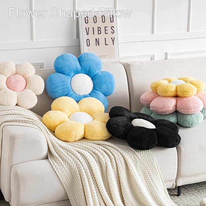 Flower Pillows, Decorative Pillows for Couch, Cute Daisy Pillow for Bed, Flower Shaped Decorative Throw Pillow Room Decor (Yellow, 19.6 Inches)