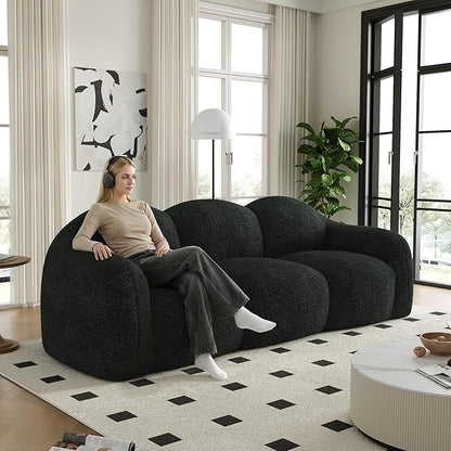 90" Modern Teddy Velvet Sofa Couch – One-Piece Memory Foam 3-Seater Sofa with Rounded Arms, Soft & Cozy Upholstery for Living Room