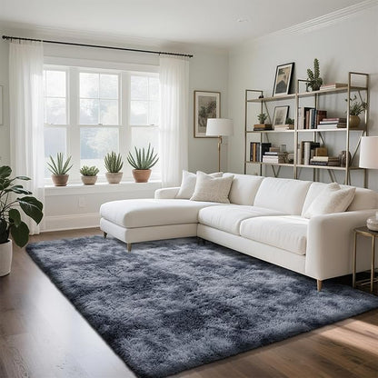 yongyangjuxin Fluffy Rug Shag Area Rug, Mottling Dark Grey 6x9 Area Rugs for Living Room, Large Shag Area Rugs for Bedroom Kids Room Home Decor, Upgrade Anti-Skid Rectangular Fuzzy Rugs