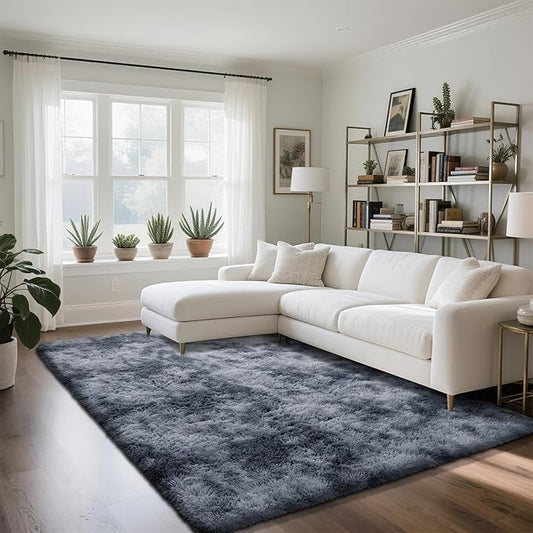Fluffy Rug Shag Area Rug, Mottling Dark Grey 5x8 Area Rugs for Bedroom, Small Bedside Rug, Soft Fluffy Shag Entryway Throw Rugs for Living Room Bedroom Kids Room Home Decor