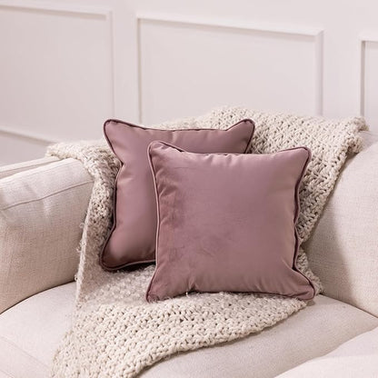 FDP 15" x 15" Velvet and Vinyl Square Pillow Set with Piping Decorative Throw Pillow for Home Dcor in Living Room, Bedroom or Lounge (2-Pack) - Mauve, 15161-112