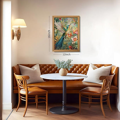 Framed Vintage 3D Textured Wall Art - Colorful Hummingbird Floral Wall Decor - Hand Painted Sandstone Nature Botanical Picture for Living Room Bedroom Home Decor 12x16 inch