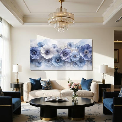 imjiayu Large Wall Art, Floral Wall Art, Modern Art Wall Decor, Blue and White Flowers Painting Prints, Elegant Big Canvas Pictures for Living Room Bedroom Dining Room Hallway Office 24"x48"