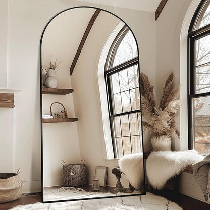 Antok Oversized Full Length Mirror with Stand, 91"x46" Arched Floor Mirror, Aluminum Frame, Wall Mounted/Leaning/Free Standing, Large Body Mirror for Bedroom Living Room Entryway Dressing Room,Black