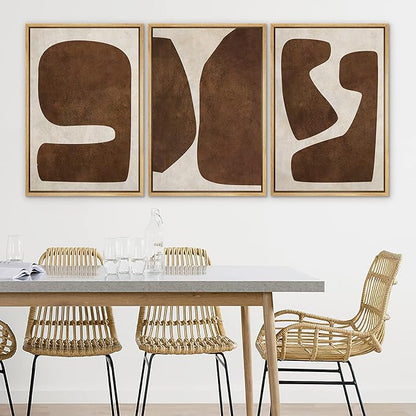 SIGNLEADER Framed Canvas Print Wall Art Set Brown Tan Retro Polygon Collage Abstract Shapes Illustrations Modern Art Geometric Zen Mid-Century for Living Room, Bedroom, Office - 16"x24"x3 NATURAL