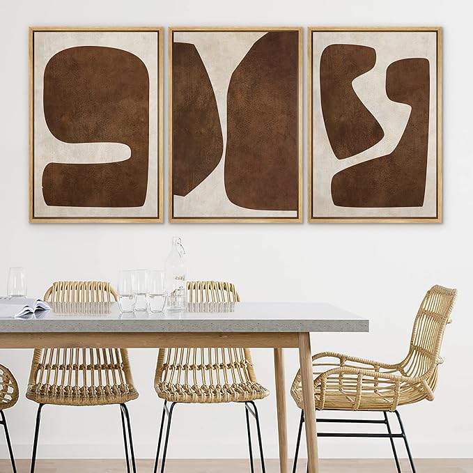 SIGNLEADER Framed Canvas Print Wall Art Set Brown Tan Retro Polygon Collage Abstract Shapes Illustrations Modern Art Geometric Zen Mid-Century for Living Room, Bedroom, Office - 24"x36"x3 NATURAL