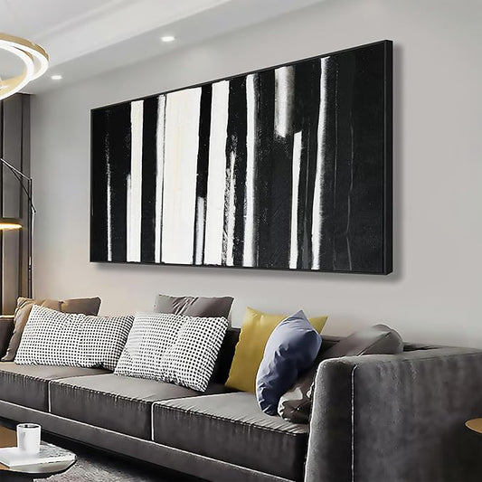 Abstract Wall Art Decor Modern paintings Wall Decorations Home Decor Wall Art Canvas Prints Black and White Minimalist Stripes Framed Artwork for Living Room Wall Bedroom Kitchen Office Decor 24×48 Inch