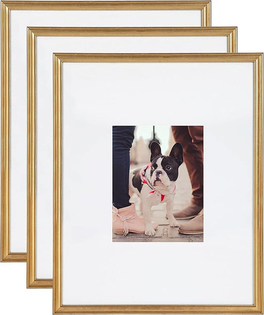 Kate and Laurel Adlynn Wall Picture Frame Set, 16" x 20" matted to 8" x 10", Gold, Set of 3