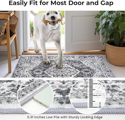 KOZYFLY Runners for Hallways 3x16 Ft Extra Long Washable Kitchen Thin Runner Rug Boho Runner Rug for Entryway Indoor Printed Faux Wool Stair Floor Carpet for Stair Kitchen Hall, Grey