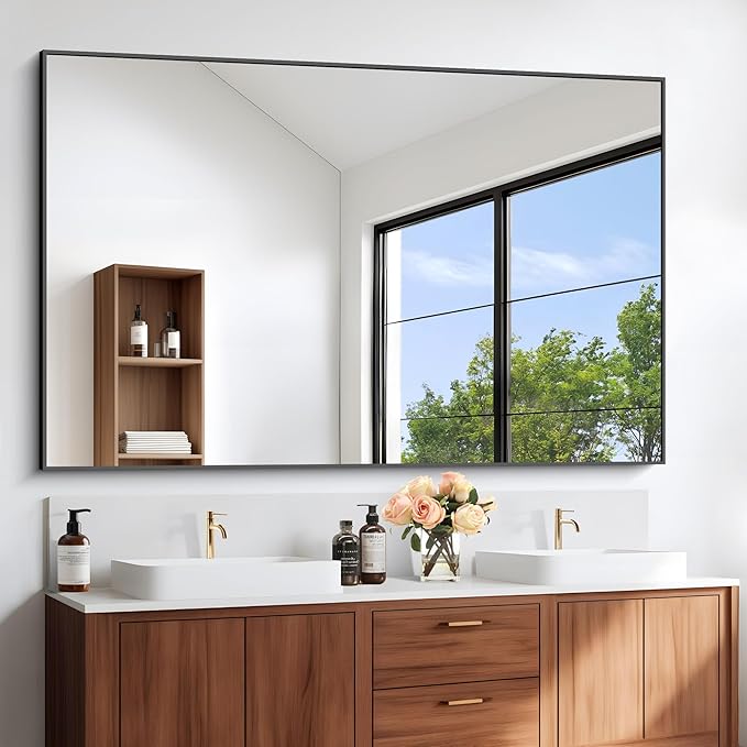 DESBING Black Bathroom Mirror for Wall, 60x36 Inch Rectangle Mirrors with Metal Frame, Modern Vanity Wall Mirror Decor for Entryway Hangs, Bathroom Living Room Horizontal or Vertical