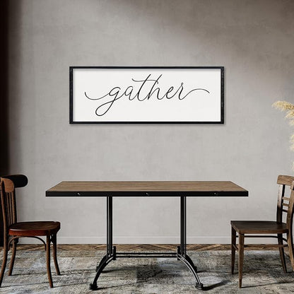 comurdyo Dining Room Gather Wall Art Decor Sign 32"×12" for Modern Home Minimalist Rustic Farmhouse Gathering Living Room Large Wall Plaque Horizontal Hanging (Black)