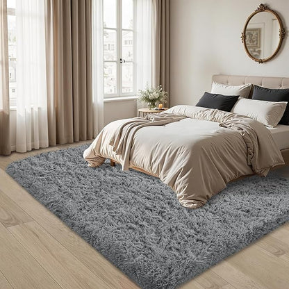 5x8 Area Rug for Living Room:Ultra Soft Fluffy Shag Light Grey Rugs,Large Fuzzy Plush Indoor Non Slip Carpet Washable Rug for Bedroom Kids Nursery Office Dorm Modern Decor(Light Grey 5'x8')
