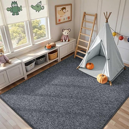 FinRèc 4x6 Washable Area Rugs for Bedroom Living Room, Low Pile Thin Rug Solid Color, Non-Slip Carpet Indoor for Home Decor (Grey)