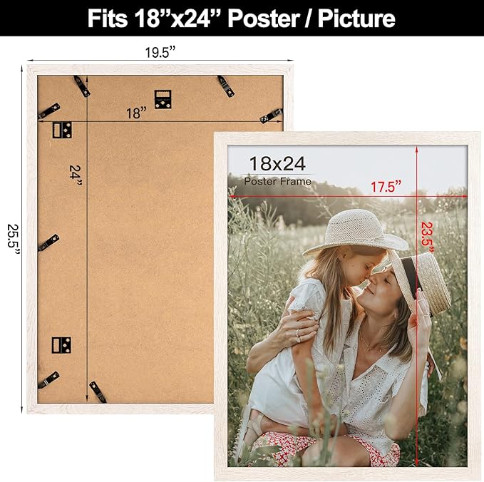 Momentworth 18x24 Frame Set of 3, White Wood Grain 18x24 Poster Frame for Gallery Wall Mounting (3 Pack,White)