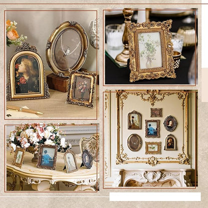Wonderjune Vintage Picture Frames Set with Glass Front Antique Gold Gallery Wall Frame for 4x6, 5x7 Baroque for Home Decor Photography Props Gifts, Wall or Tabletop(7 Pcs,Rococo)