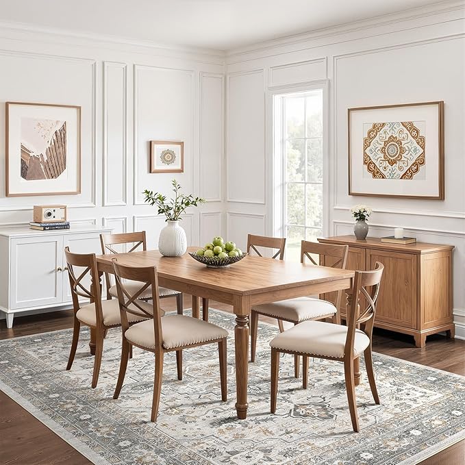 5x8 Area Rugs Living Room: Washable Boho Large Neutral Vintage Soft Rug Stain Resistant Distressed Farmhouse Non-Slip Indoor Floor Carpet for Bedroom Nursery Kids Office Dining Room- Taupe